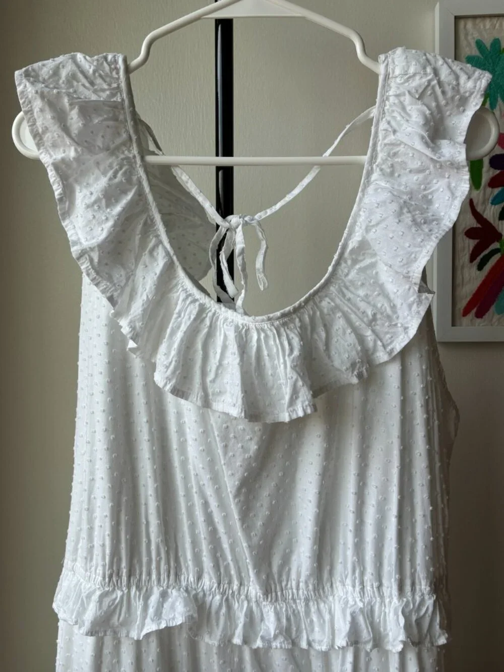 J. Crew White Swiss Dot Printed Ruffle Tiered Midi Dress w Tie Back - Size 20